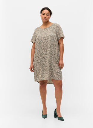 Dress with shorts sleeves, Green Graphic, Model image number 2