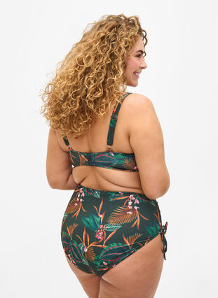 Printed high-waisted bikini bottom, Boheme Palm Aop , Model image number 1