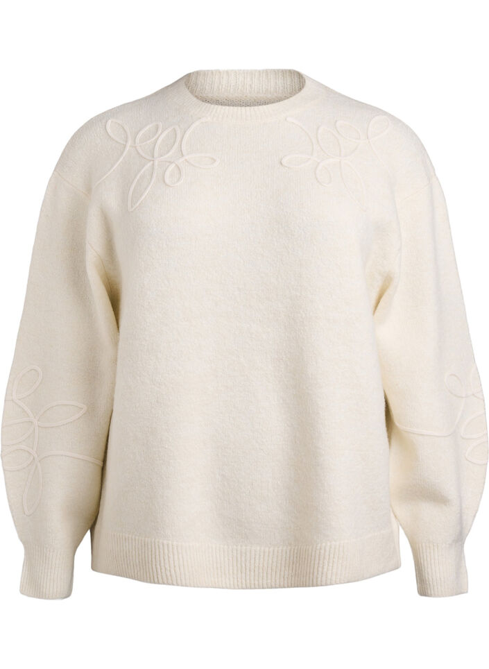 Knitted blouse with sewn-on cord details, Beige, Packshot image number 0