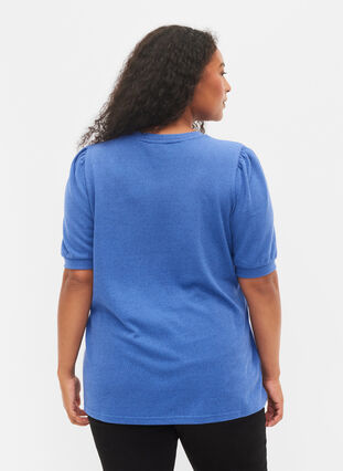 Blouse with short puff sleeves, Dazzling Blue Mel., Model image number 1