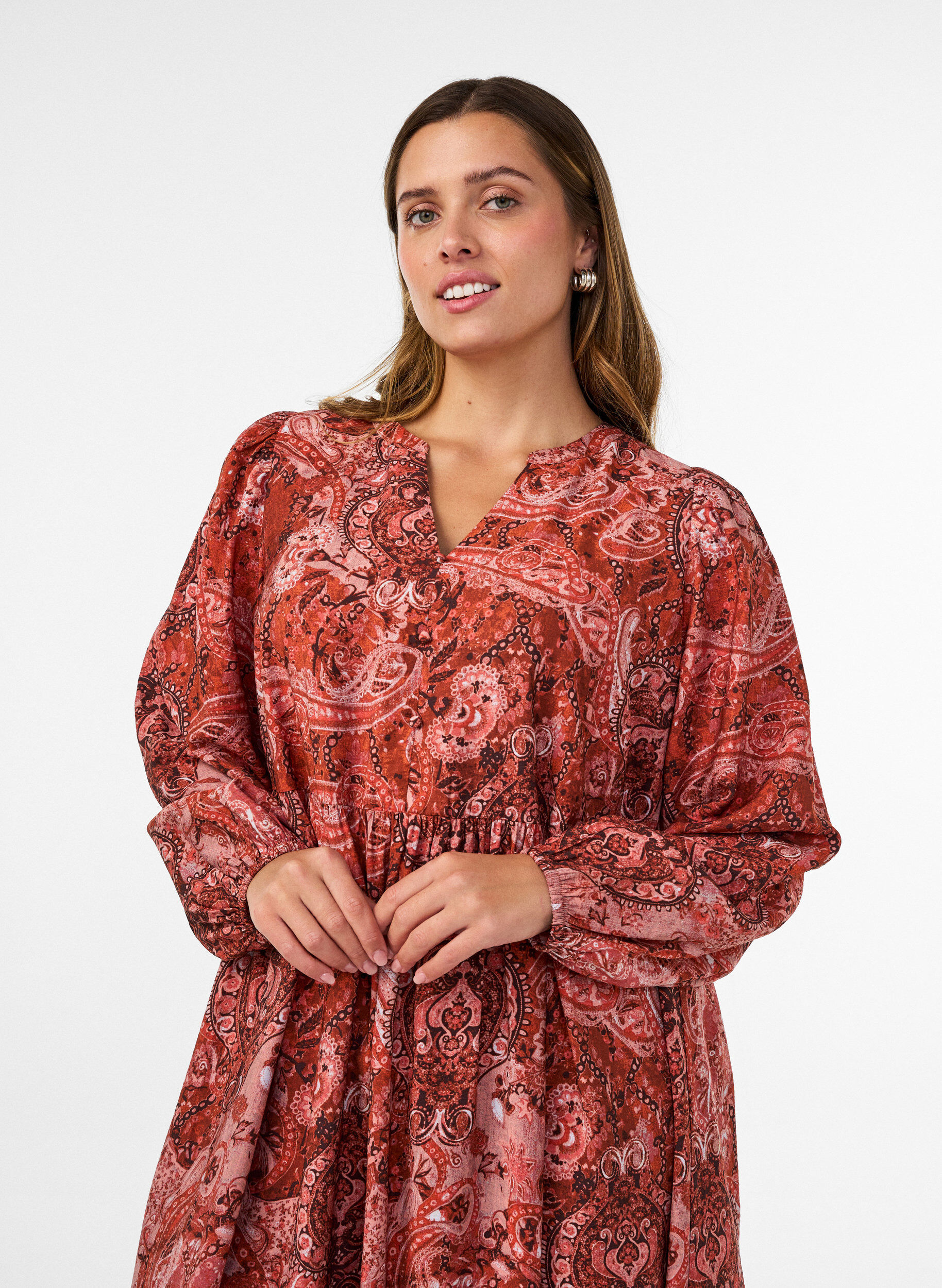 ZizzifashionViscose midi dress with paisley print, Orange, Model image number 2