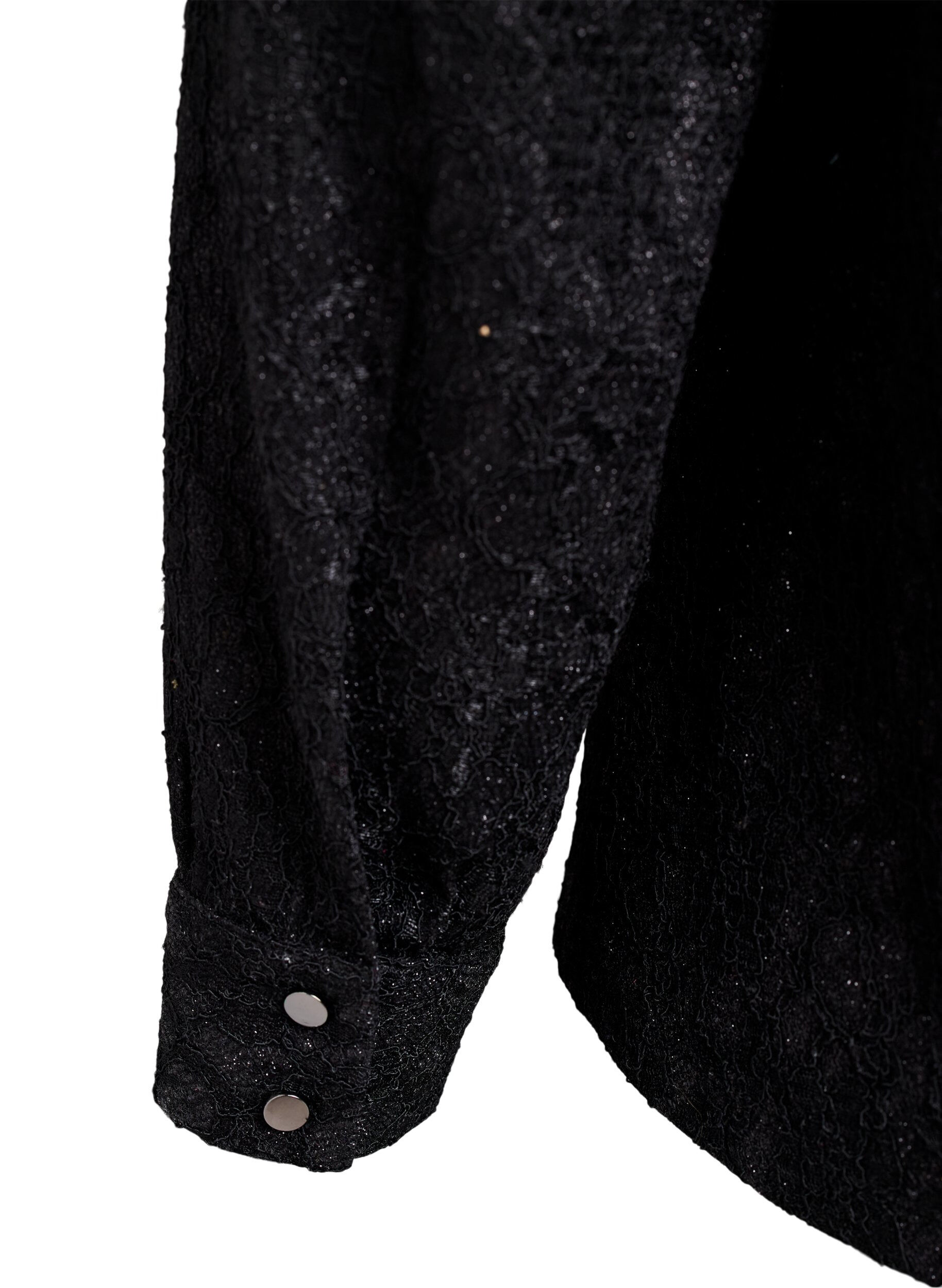 Zizzifashion Shirt with lace texture and glitter thread, Black, Packshot image number 3