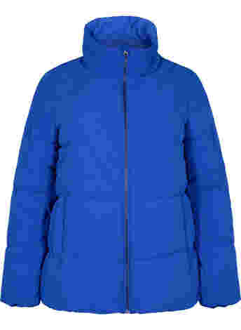 Short winter jacket with zip and high collar