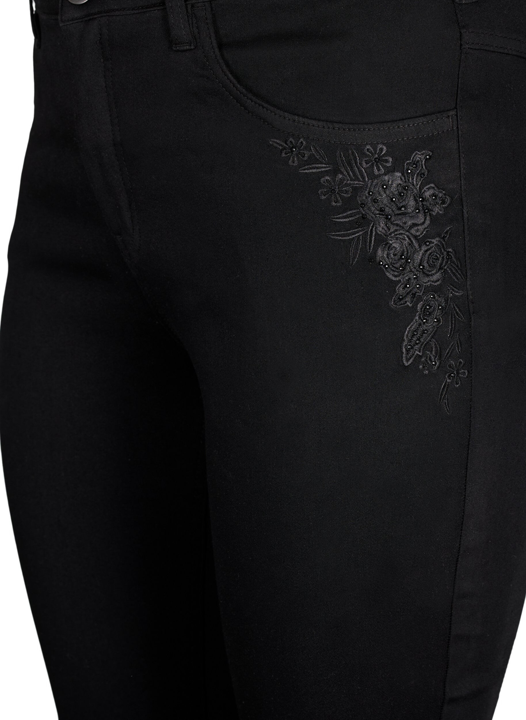 Zizzifashion Super slim Amy jeans with embroidery detail, Black, Image image number 0