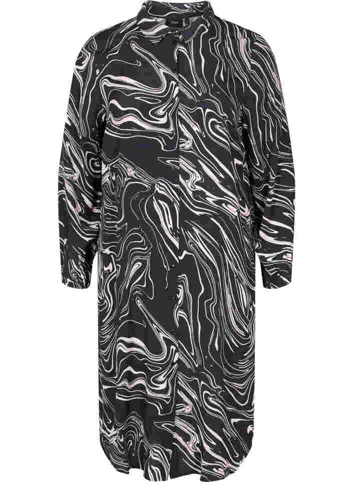 Shirt dress in viscose with print, Black Swirl AOP, Packshot