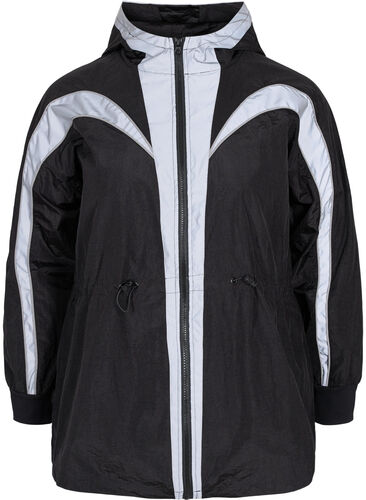 Sports jacket with reflective details and adjustable waist, Black w. Reflex, Packshot image number 0