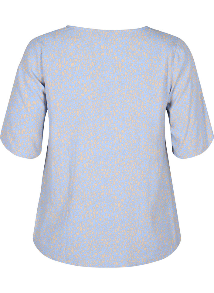 V-neck blouse in viscose with print, Light Blue, Packshot image number 1