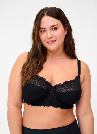 Underwire Emma bra with lace, Black, Model image number 0