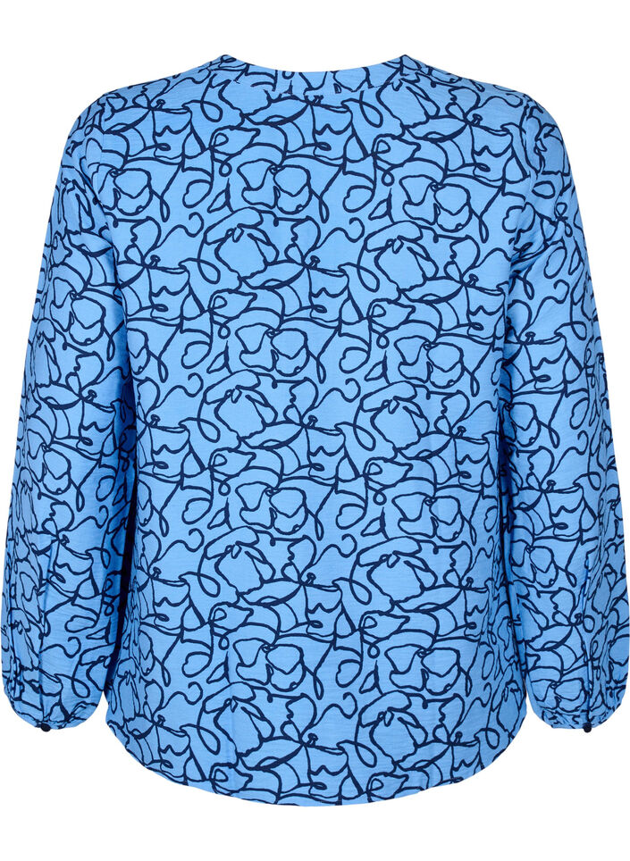 Long-sleeved blouse with pattern and buttons, Light Blue, Packshot image number 1