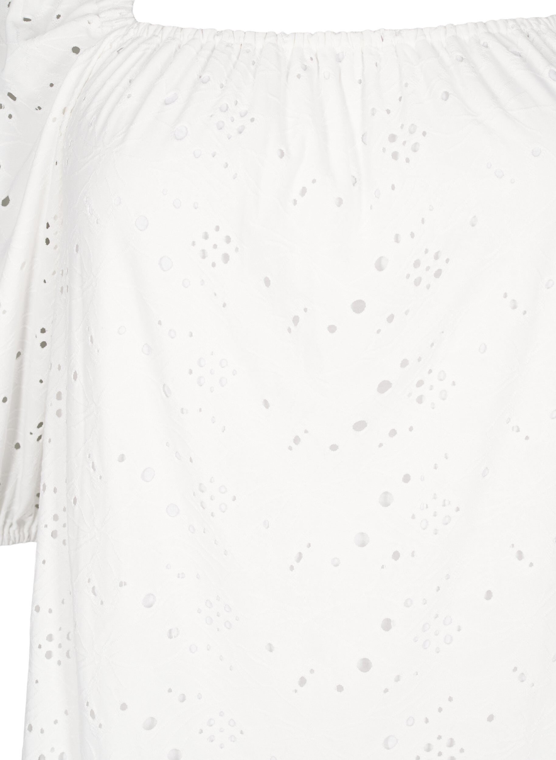 Zizzifashion Blouse with short puff sleeves and an openwork pattern, White, Packshot image number 2