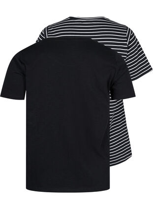 Basics cotton t-shirt 2-pack, Black/Black Stripe, Packshot image number 1