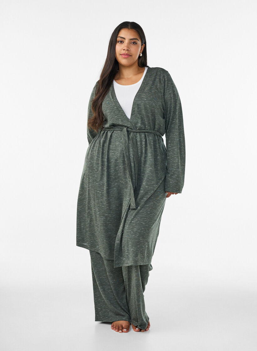 Long jersey cardigan with tie-belt, Green, Model image number 0