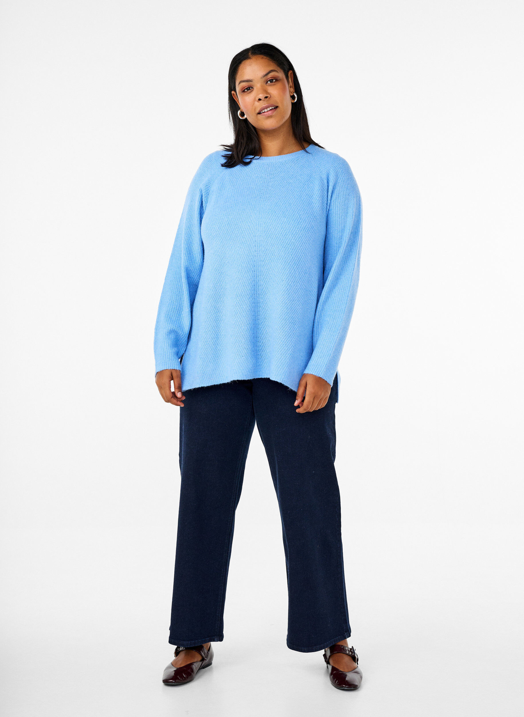 Zizzifashion Knitted blouse with round neck, Della R. Blue Mel., Model image number 2