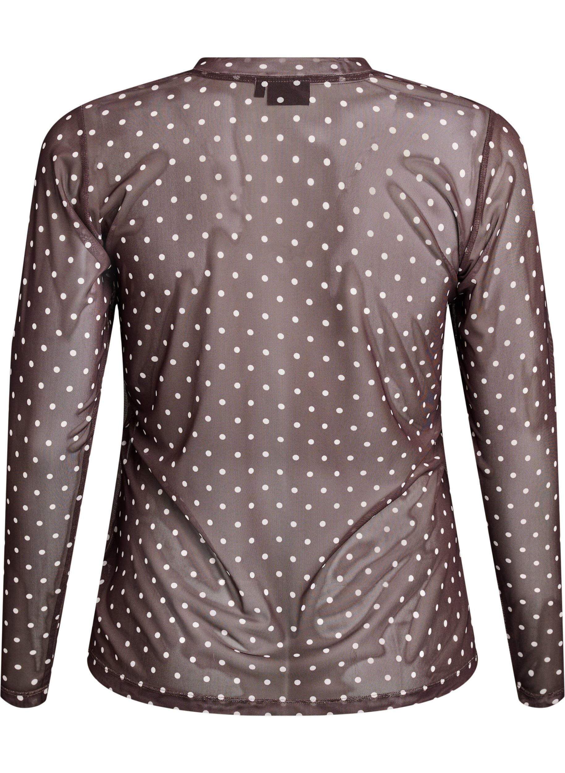 Zizzifashion Mesh blouse with dots, Brown, Packshot image number 1