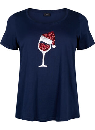 Christmas t-shirt in cotton, Navy Blazer Wine, Packshot image number 0