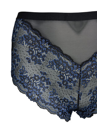 Lace knickers with high waist, Black w. blue lace, Packshot image number 2