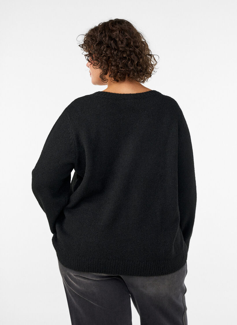 Loose round neck jumper, Black, Model image number 2