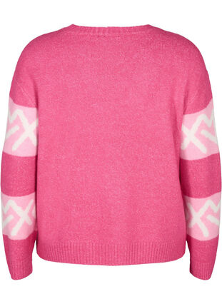 Striped knit sweater with graphic pattern, Raspberry Rose Comb, Packshot image number 1