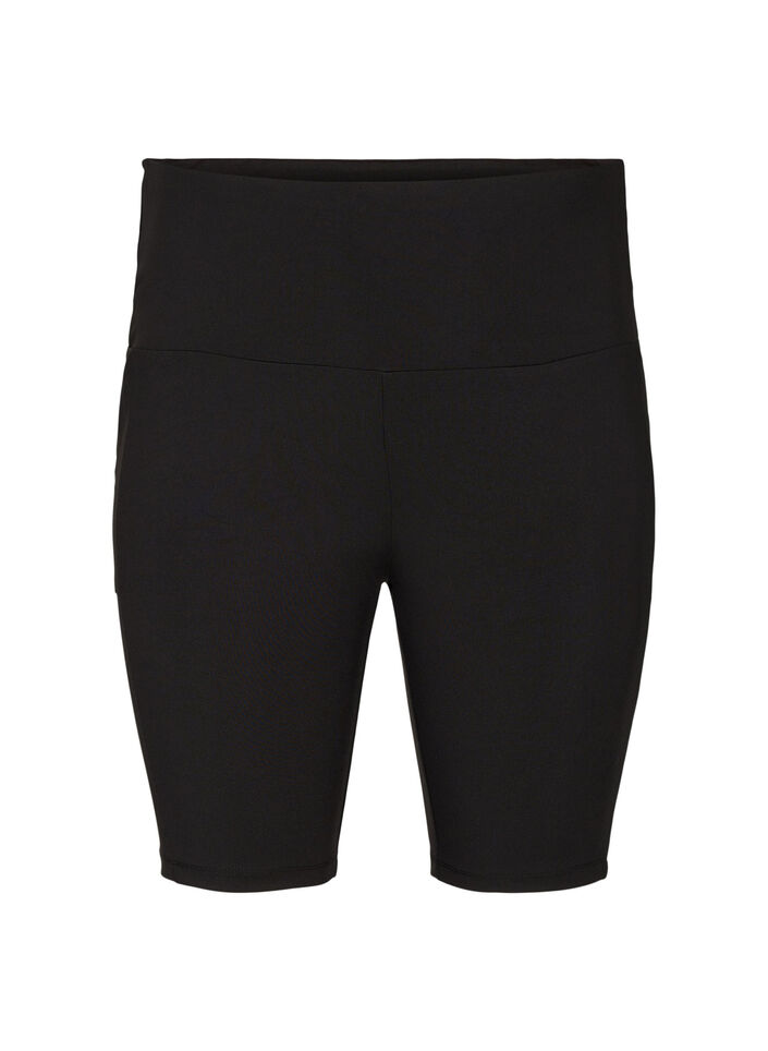Tight-fitting high-waist shorts with pockets, Black, Packshot image number 0