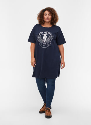 T-shirt dress in cotton with print details, Navy Blazer, Model image number 2