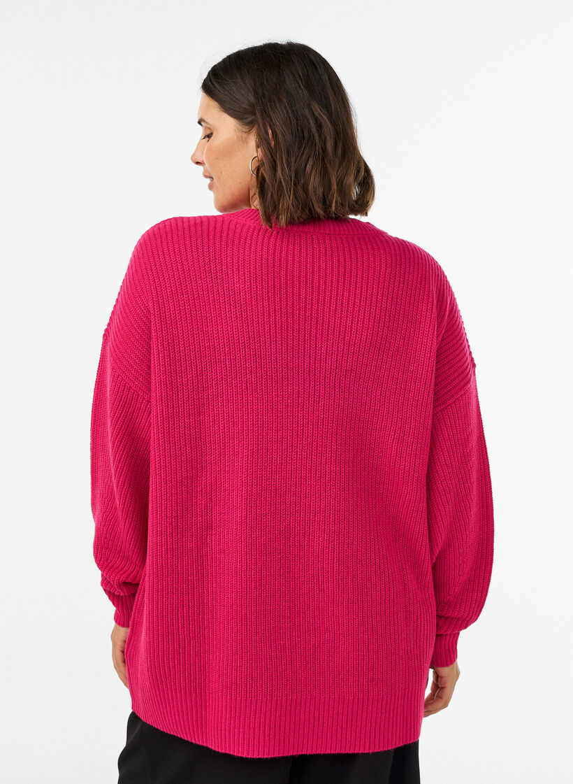 Long rib-knit blouse with a V-neck, Pink, Model image number 2