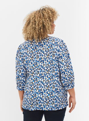Printed blouse with 3/4 sleeves, Blue Leo AOP, Model image number 1