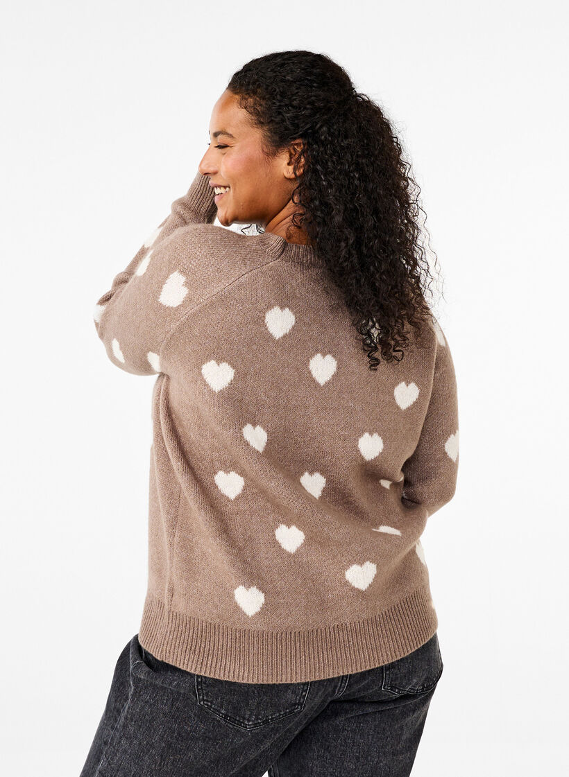 Knitted jumper with hearts, Walnut Mel. Comb, Model image number 1