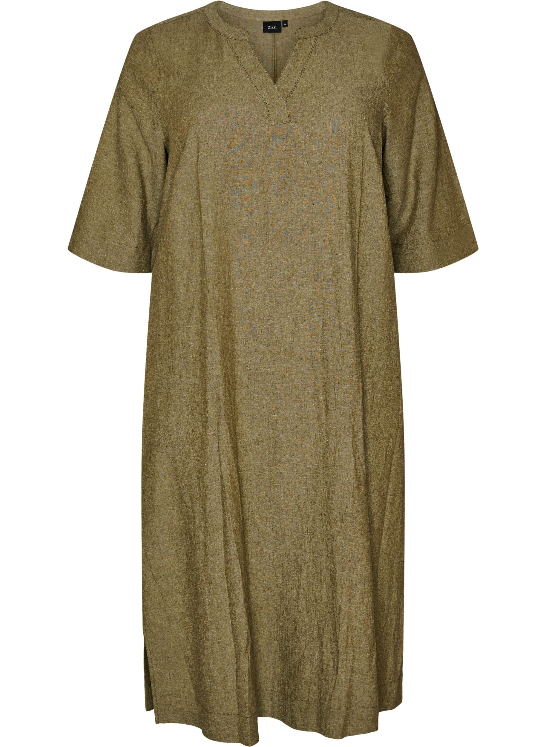 Midi dress in linen and viscose with 1/2 sleeves