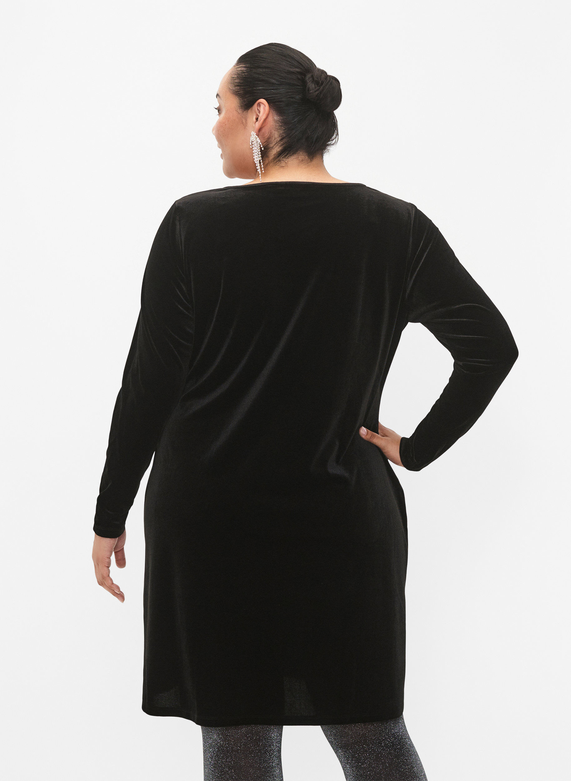 Zizzifashion Velour dress with long sleeves, Black, Model image number 1