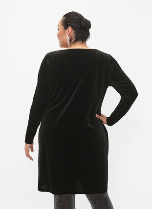 Velour dress with long sleeves, Black, Model image number 1