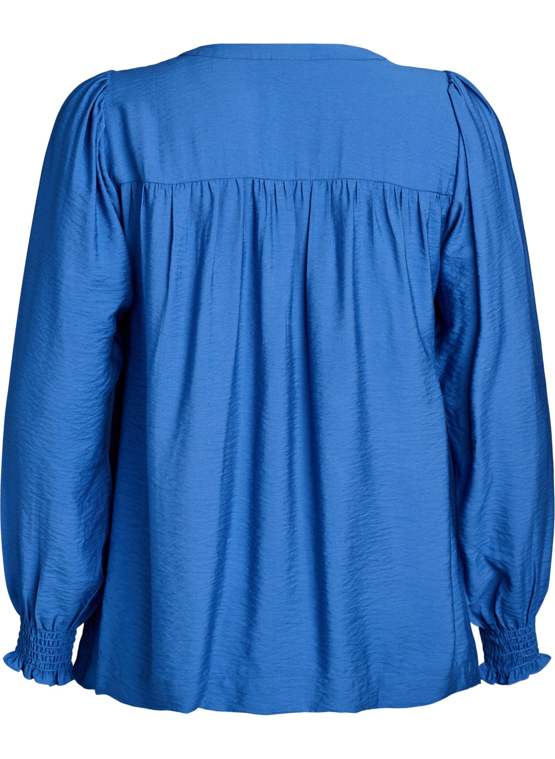 ZizzifashionViscose blouse with smock and gathered details, Blue, Packshot image number 1