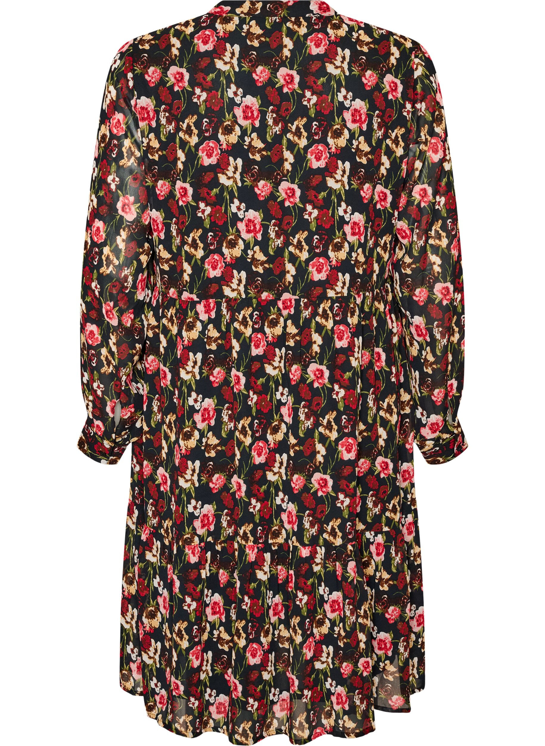 ZizzifashionDress with all-over print and a ruffle layer, Black, Packshot image number 1