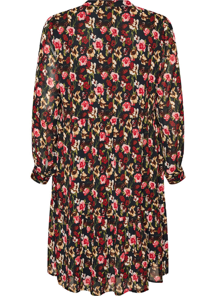 Dress with all-over print and a ruffle layer, Black, Packshot image number 1