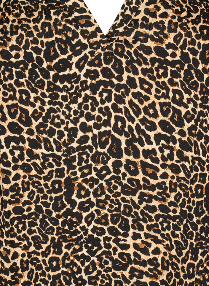 Long-sleeved blouse with leopard print and V-neck, Brown, Packshot image number 2