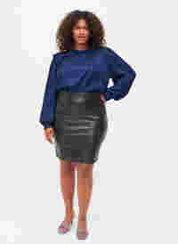 Close-fitting skirt with faux leather, Black, Model