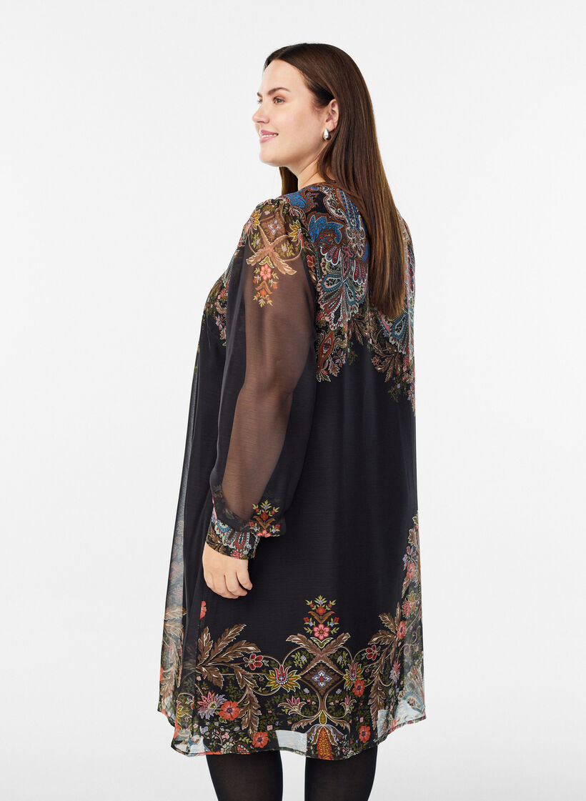 Midi dress with paisley details and long sleeves, Black, Model image number 2