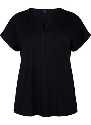 V-neck T-shirt with chest pocket, Black, Packshot image number 0