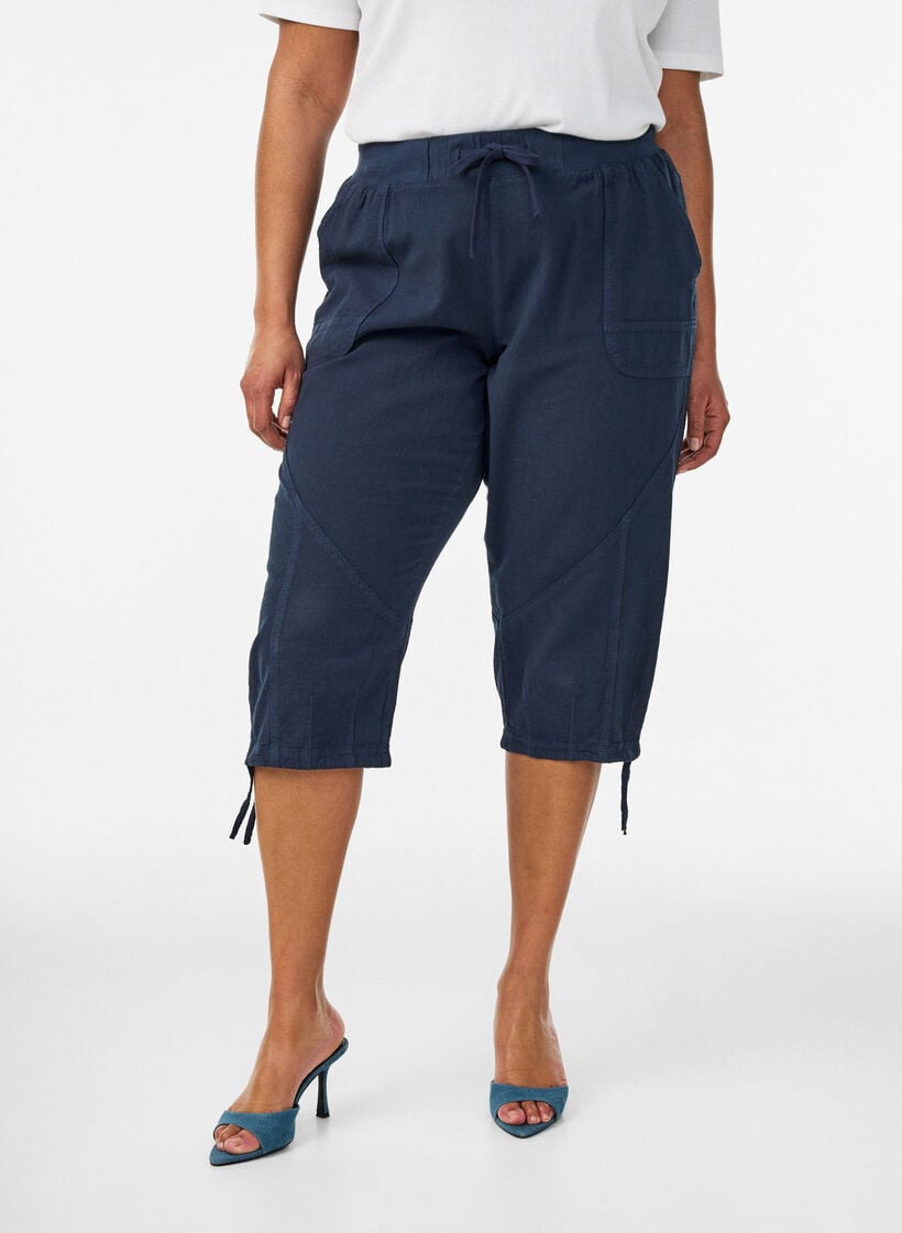 Cotton Capri trousers, Blue, Model image number 2