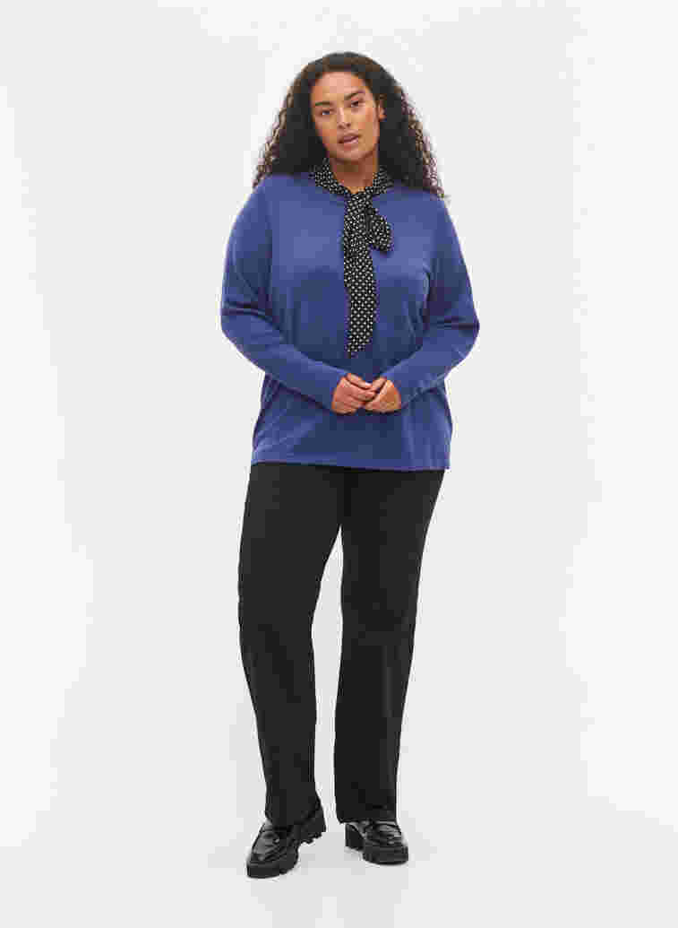 	 Knitted viscose top with long sleeves, Deep Cobalt Solid, Model image number 1