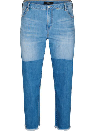 Cropped jeans with contrasting details, Blue denim, Packshot image number 0