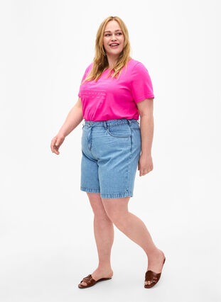 High waist denim shorts, Light Blue Denim, Model image number 3
