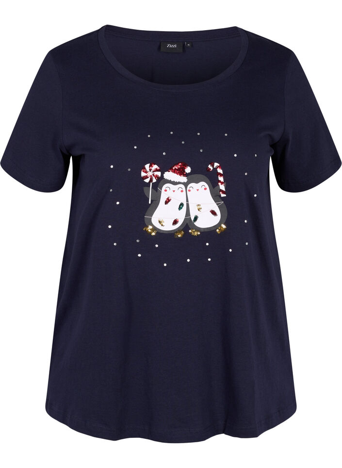 Christmas t-shirt in cotton, Navy Blazer Penguin, Packshot image number 0