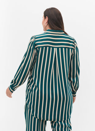 Striped long-sleeved shirt, Green Stripe, Model image number 1