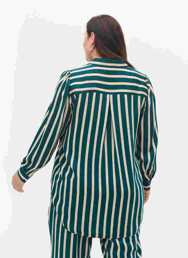 Striped long-sleeved shirt, Green Stripe, Model image number 1