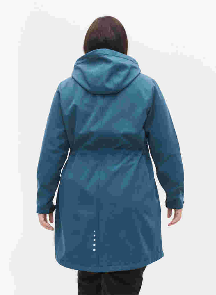 Long, hooded softshell jacket, Stargazer Solid, Model image number 1