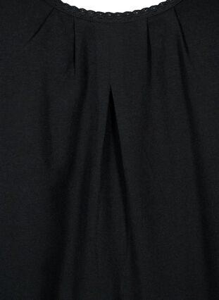 Cotton top with round neck and lace trim, Black, Packshot image number 2