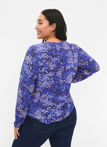 FLASH - Long sleeved blouse with smock and print, Dazzling Blue AOP, Model image number 1
