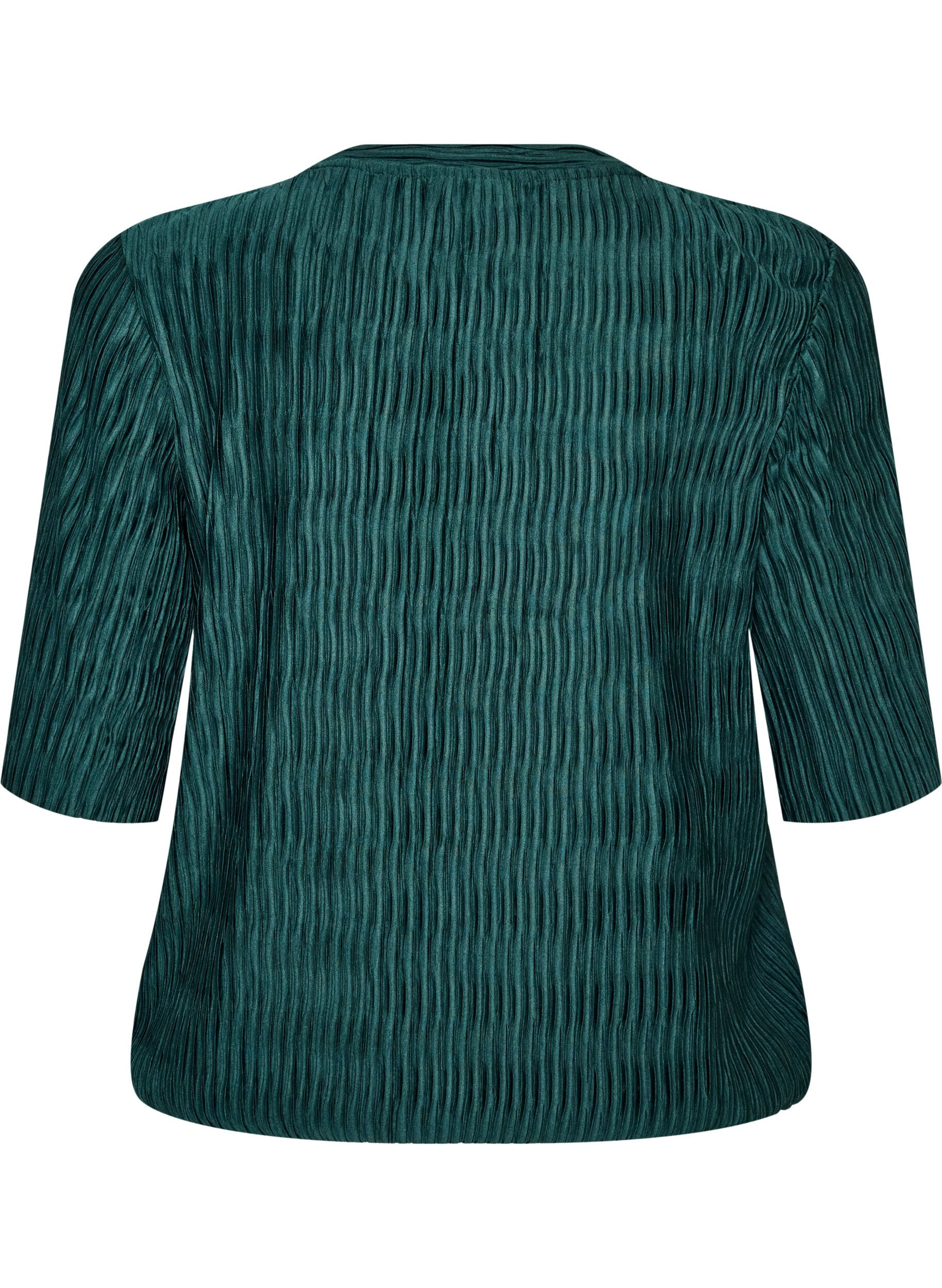 ZizzifashionBlouse with wavy texture and balloon shape, Green, Packshot image number 1
