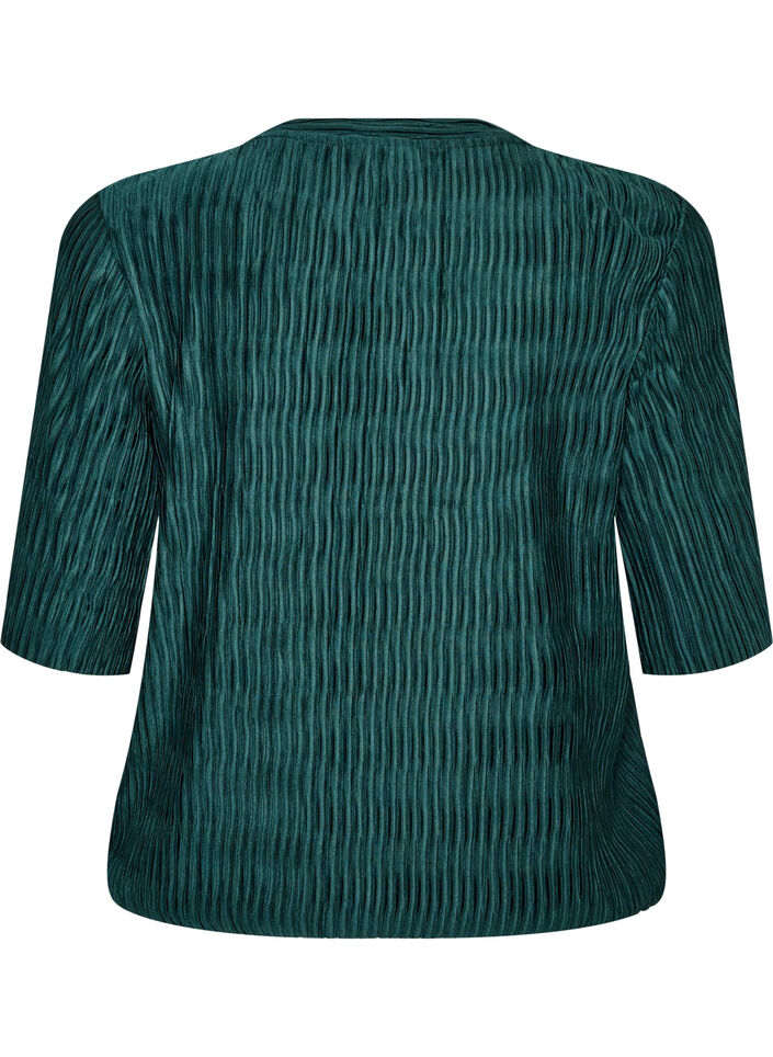 Blouse with wavy texture and balloon shape, Green, Packshot image number 1