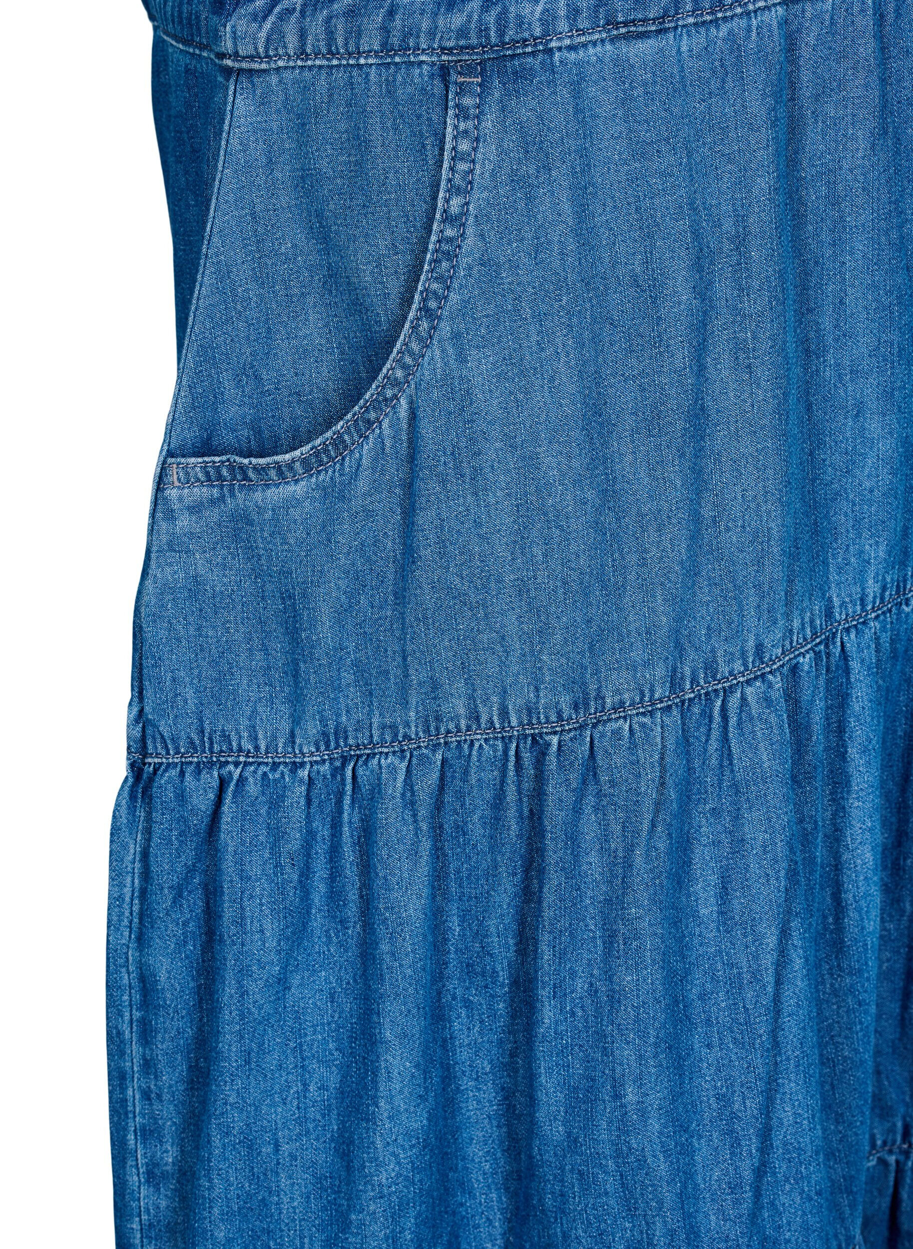 ZizzifashionMidi denim dress with buttons and short sleeves, Blue, Packshot image number 3